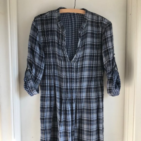 CP Shades Regina Blue Plaid Double-layered Cloth Tunic Dress Top X Small - Picture 1 of 7